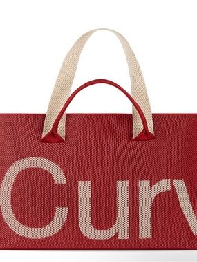 Sean Brown Curves Red Perforated Tote Bag with Cream Handles